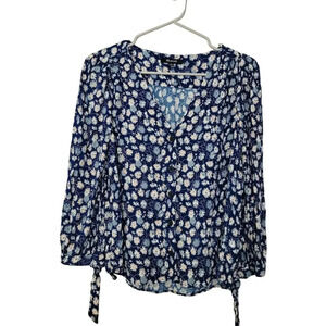 Madewell Womens Blouse Top S Blue Floral 100% Viscose Long Sleeves Button-Up